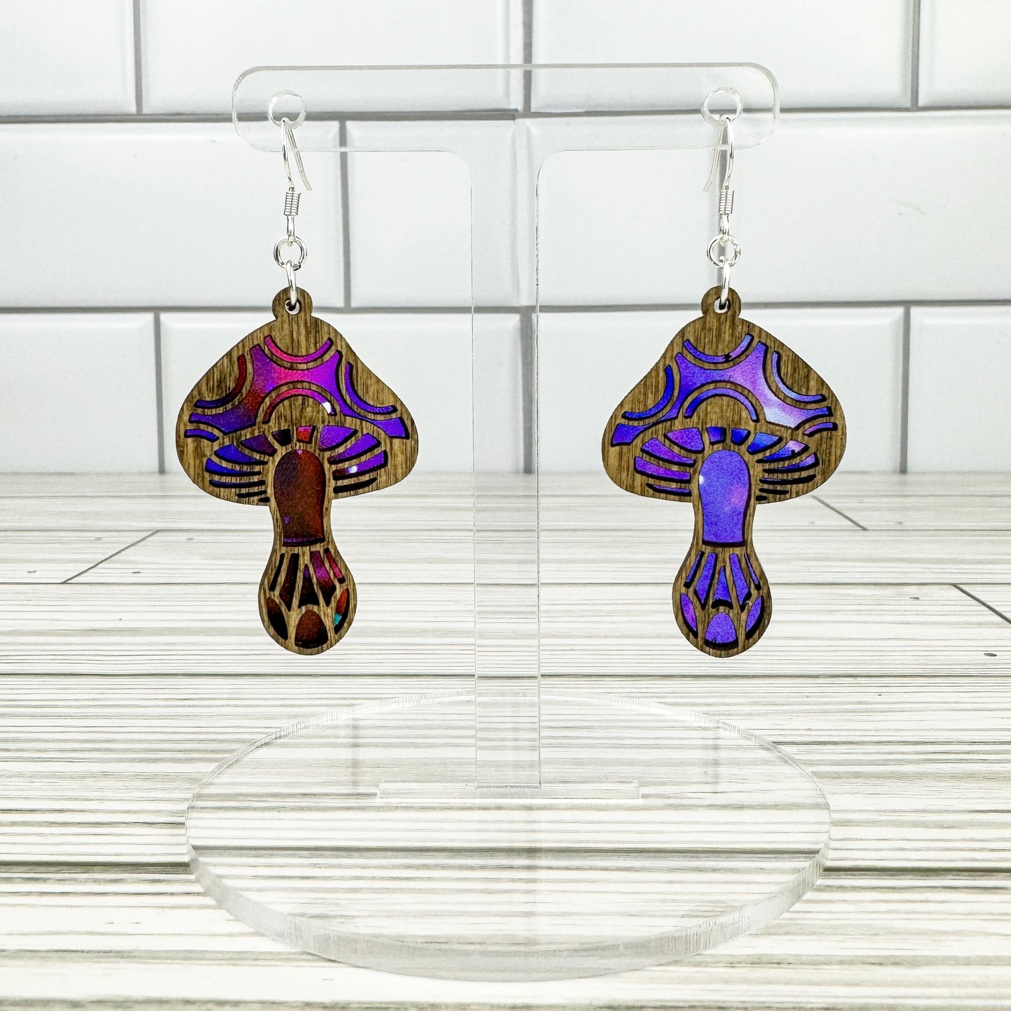 Mushroom Suncatcher Wood Earrings