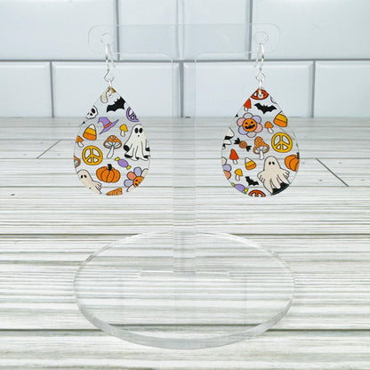 Groovy Halloween Print Teardrop Acrylic Earrings