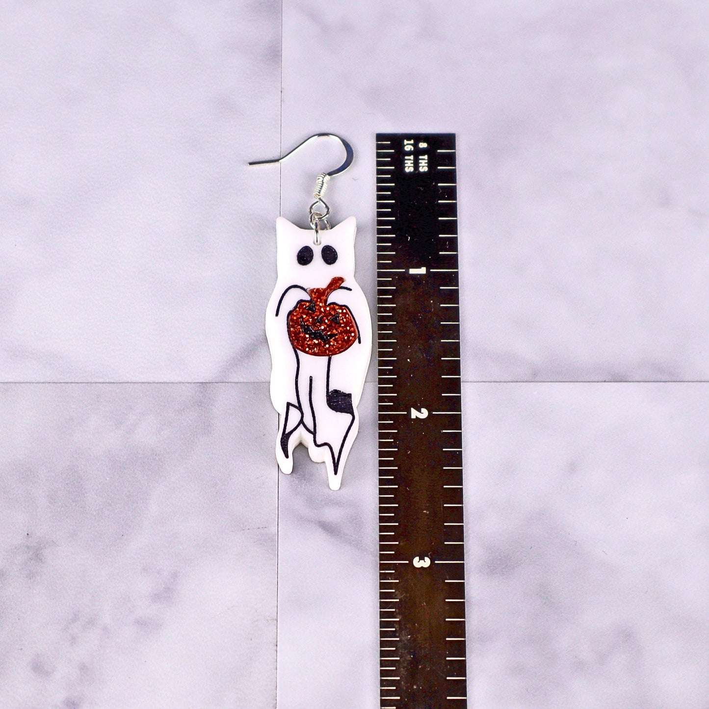Ghost Cat with Glitter Pumpkin Acrylic Earrings