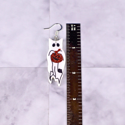 Ghost Cat with Glitter Pumpkin Acrylic Earrings