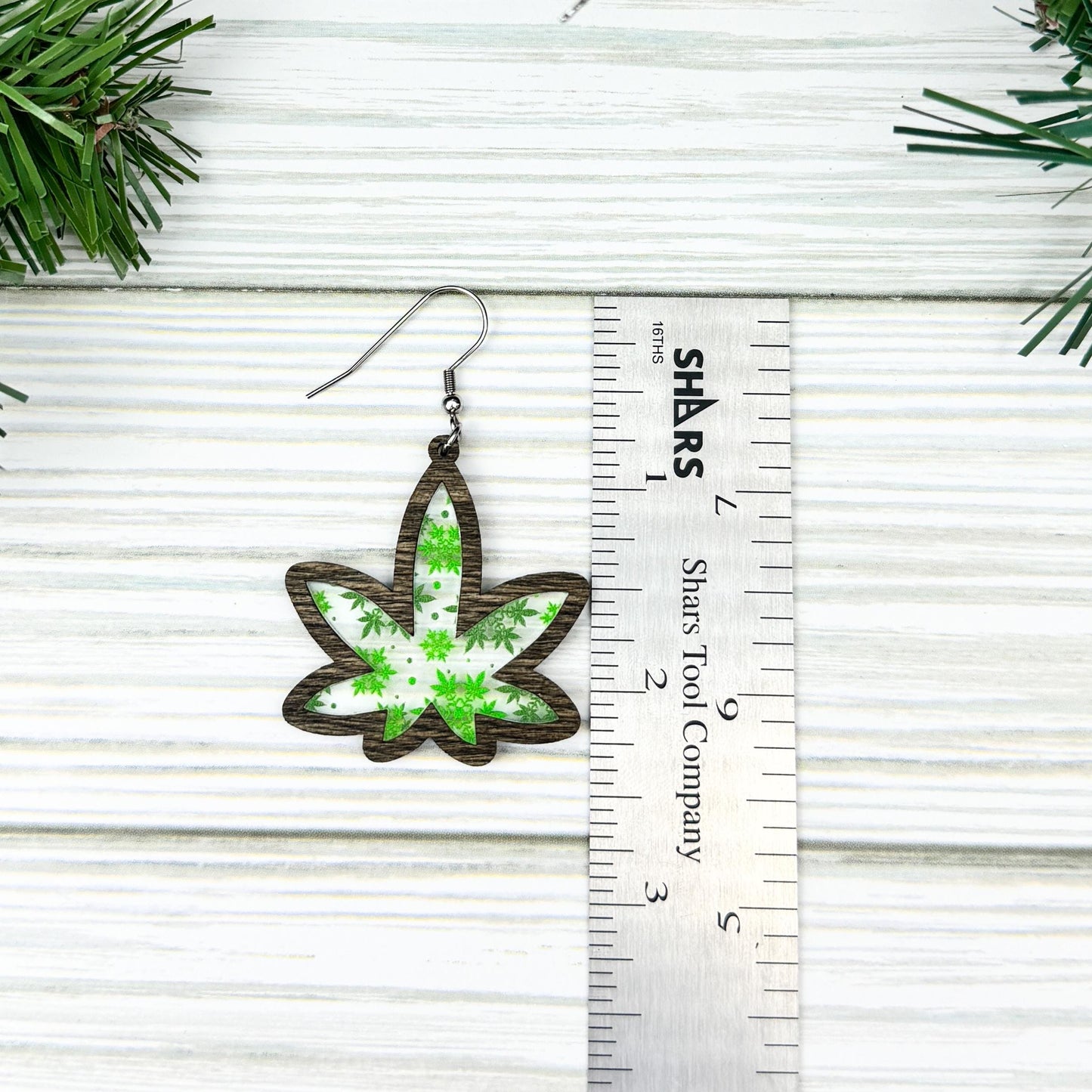 Marijuana Leaf Snowflake Print Acrylic Inlay Earrings
