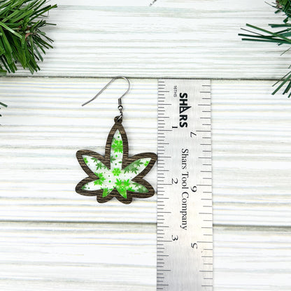 Marijuana Leaf Snowflake Print Acrylic Inlay Earrings
