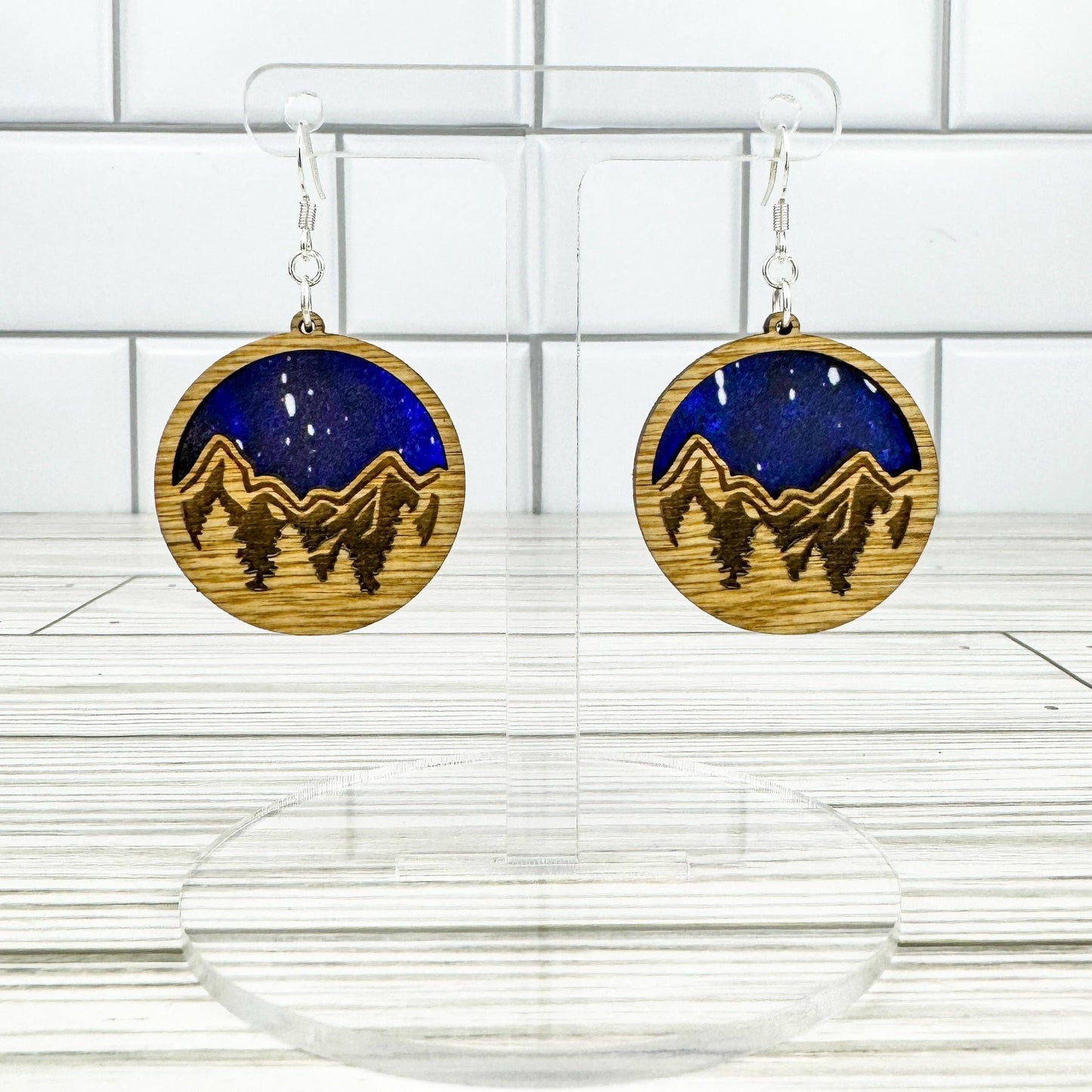 Mountain Forest Suncatcher Wood Earrings
