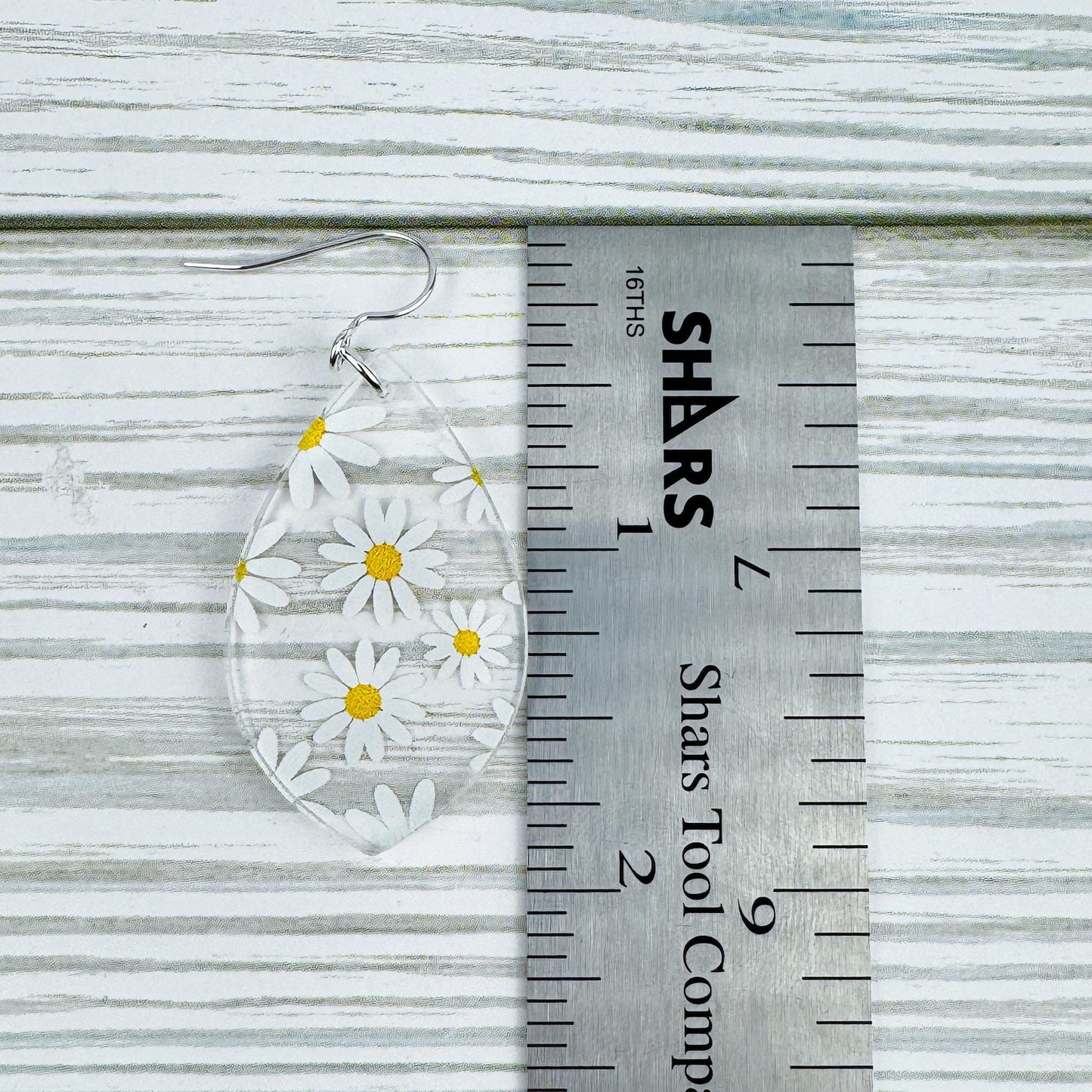 Daisy Print Acrylic Teardrop Earrings