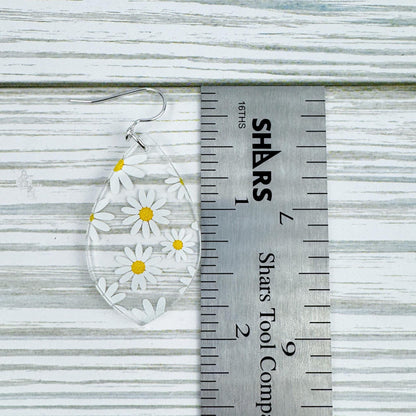 Daisy Print Acrylic Teardrop Earrings