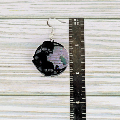 Skull Crescent Moon Earrings: Glitter Bat Confetti