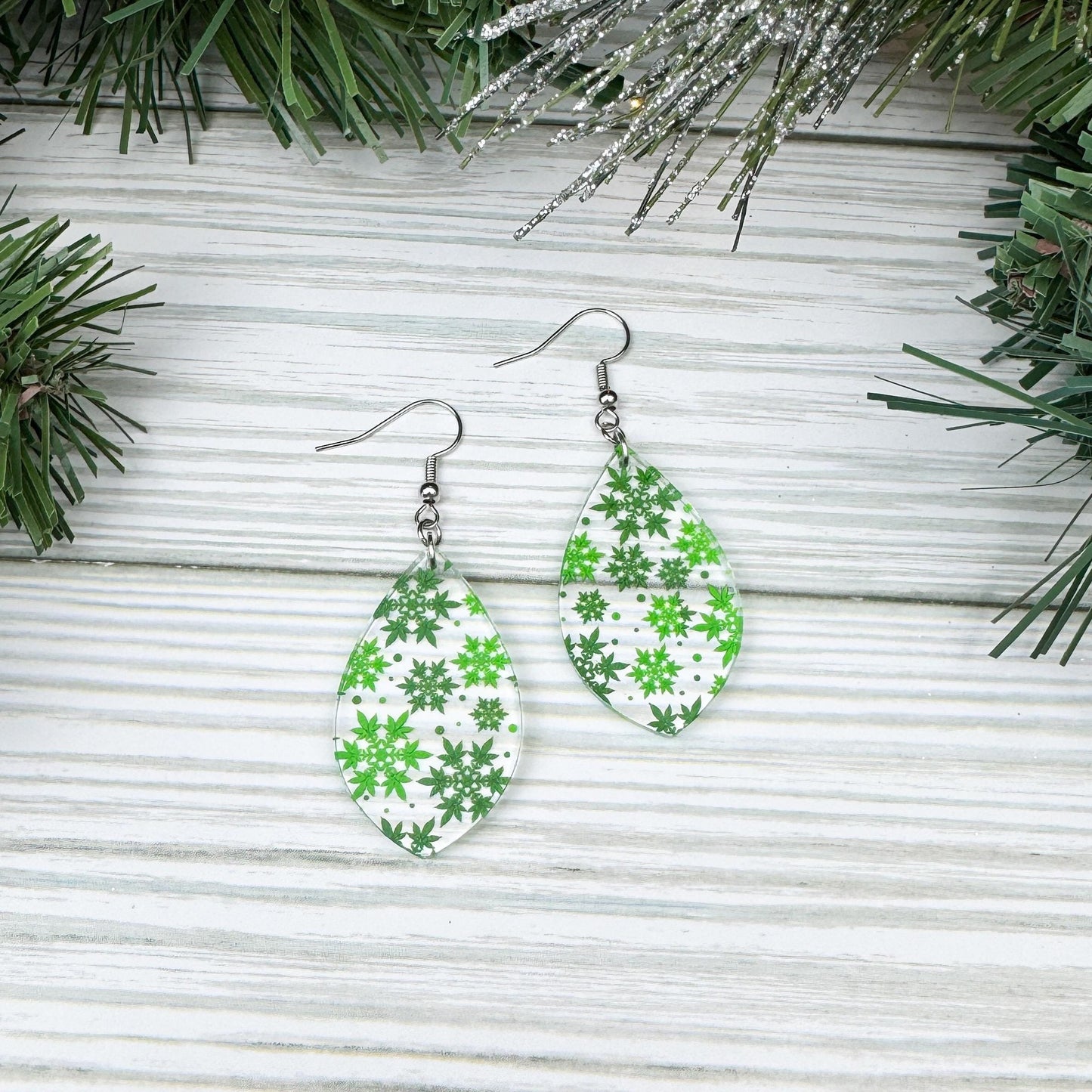 Marijuana Leaf Print Acrylic Teardrop Earrings