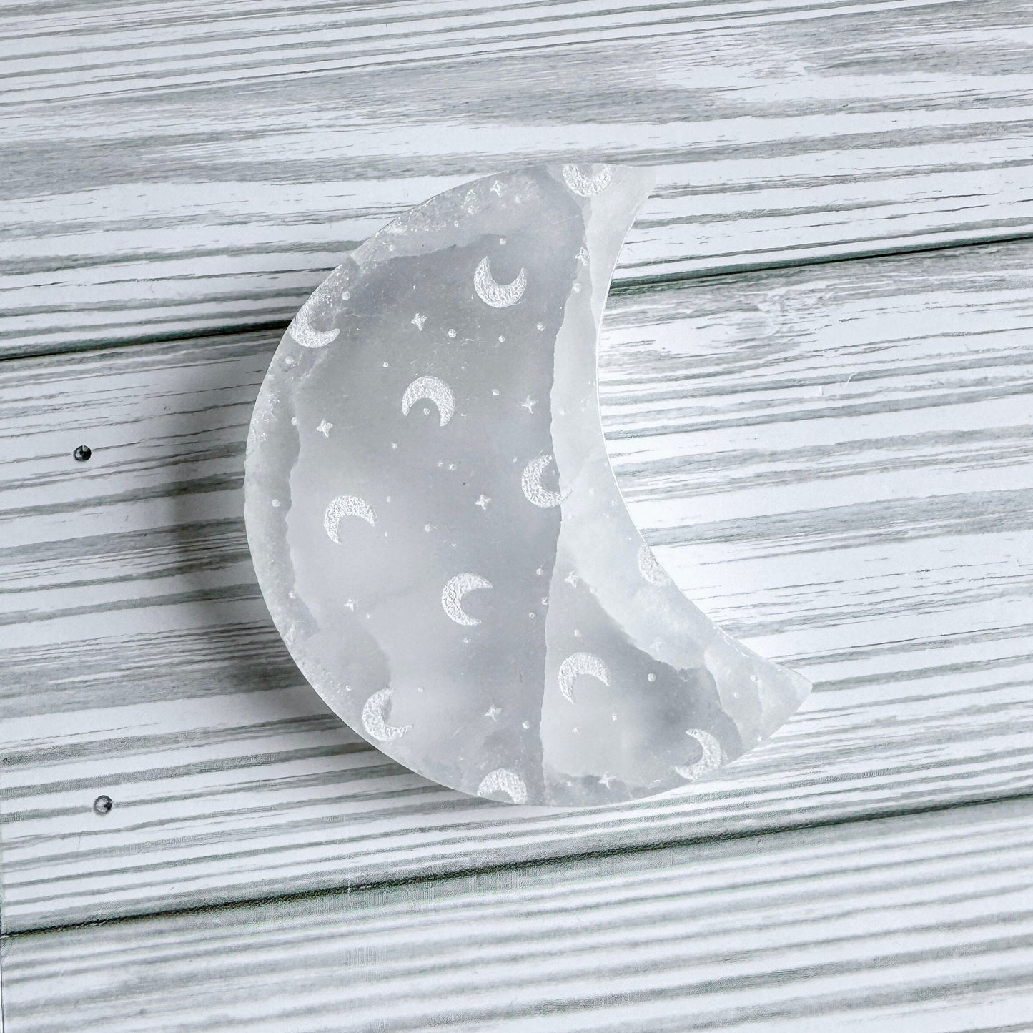 Engraved Selenite Crescent Moon