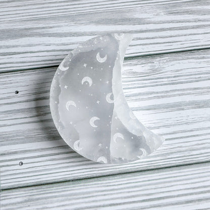 Engraved Selenite Crescent Moon