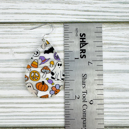 Groovy Halloween Print Teardrop Acrylic Earrings